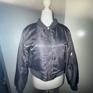 Women's Grey Satin Bomber Jacket